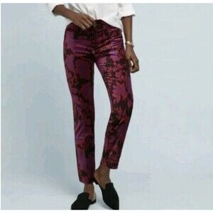 Anthropologie The Essential Slim Pants Womens 4 Red Purple Floral Paisley Skinny